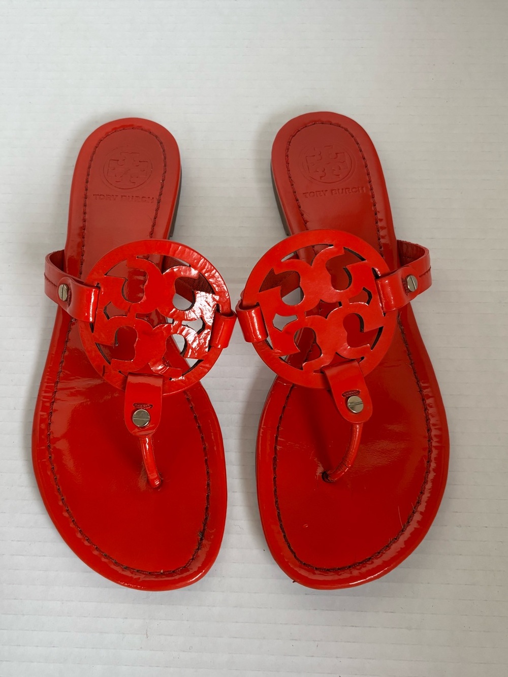 Tory Burch Red Patent Leather Miller Sandals Sz 9